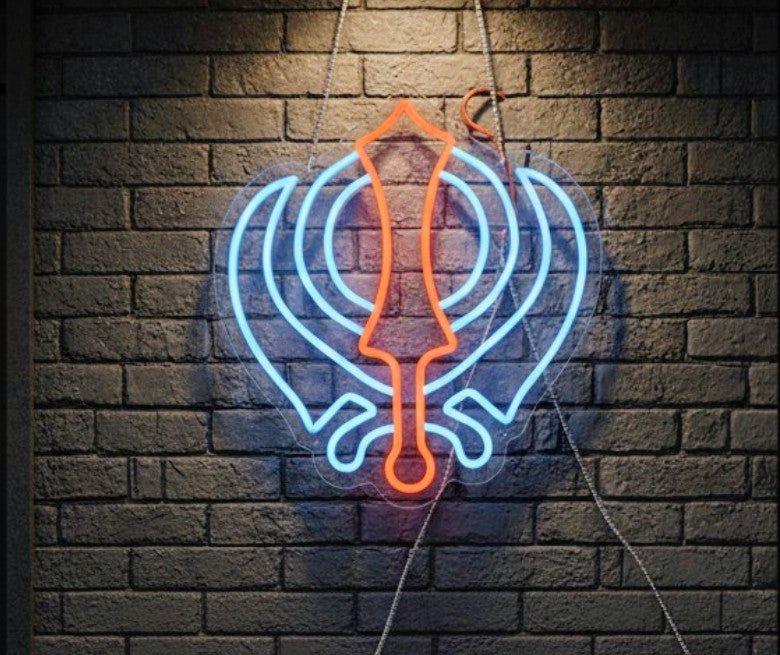 Khanda LED Neon Light – White Frame with Orange Center Sword
