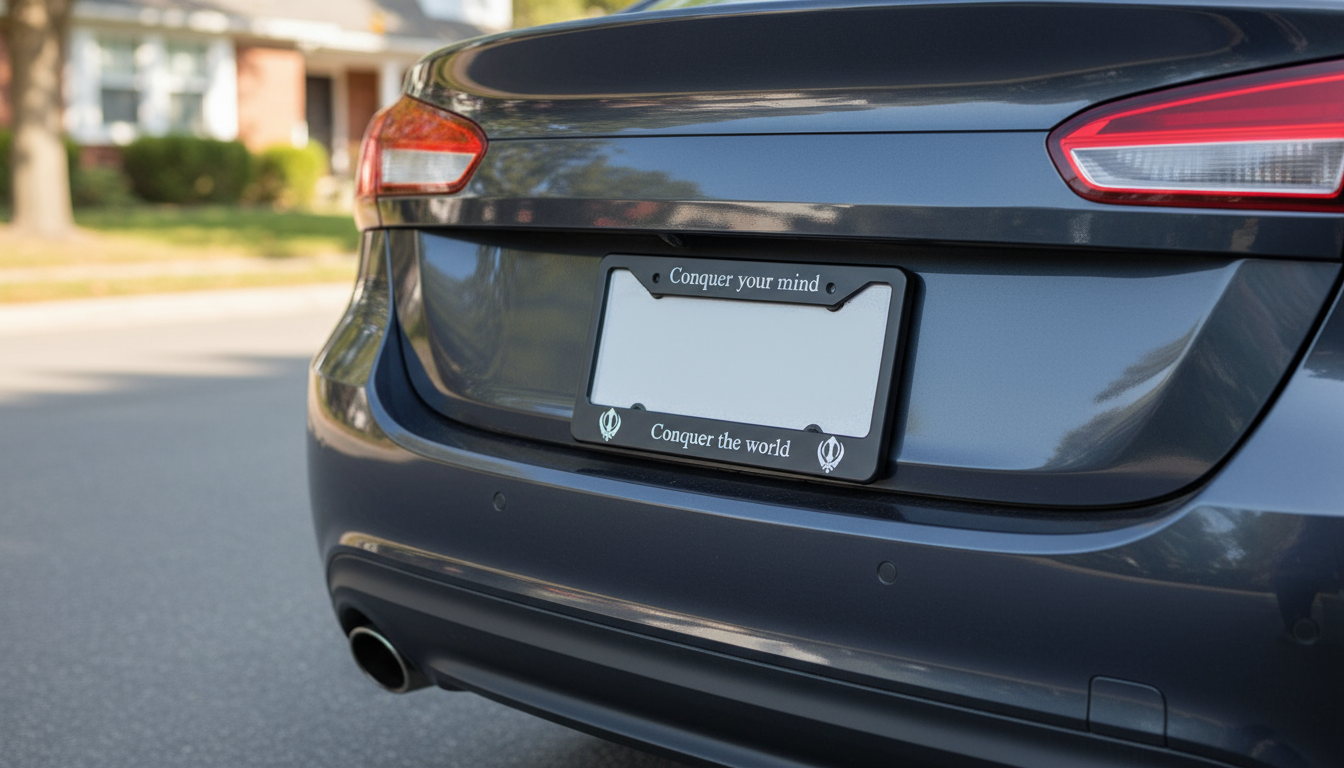 Punjabi Pride License Plate Holder — “Conquer Your Mind, Conquer the World”